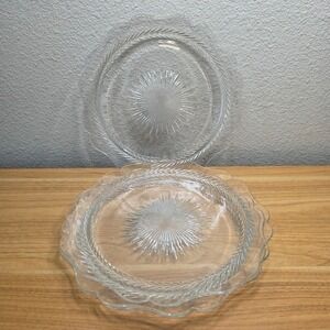4 Vintage Jeannette Sunburst "Herringbone" Dinner Plate 9‎ 3/8" Depression Glass